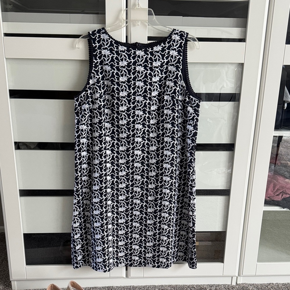 Ann Taylor Dark Blue and White Floral Dress
